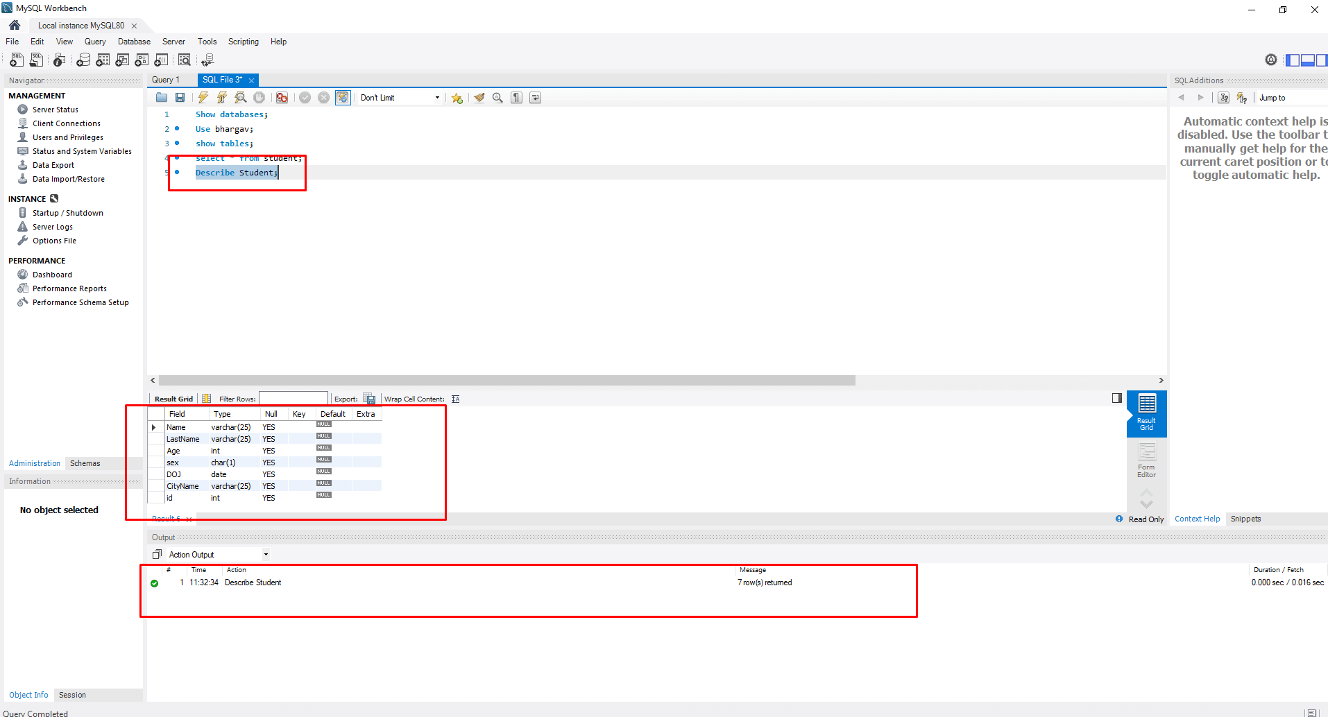 DESCRIBE [Table Name]